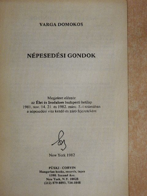 Varga Domokos - Népesedési gondok [antikvár]