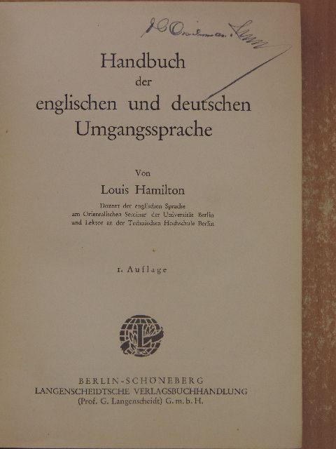 Louis Hamilton - Handbuch der englischen und deutschen Umgangssprache/Handbook of English and German Conversation [antikvár]