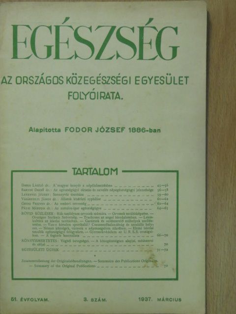Dr. Bartos Dezső - Egészség 1937. március [antikvár]
