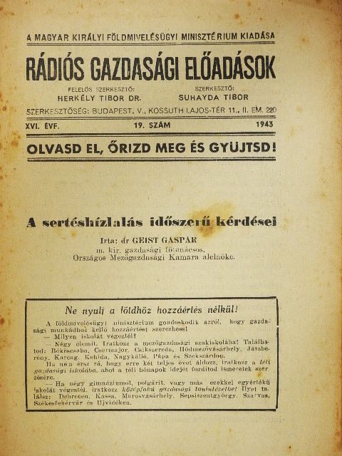 Dr. Geist Gáspár - Rádiós Gazdasági Előadások 1943/19. [antikvár]