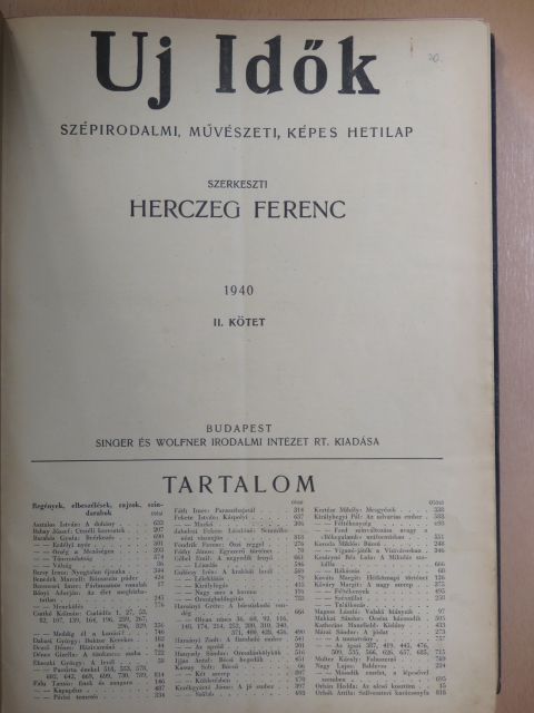Barangó János - Uj Idők 1940. június-december II. (fél évfolyam) [antikvár]