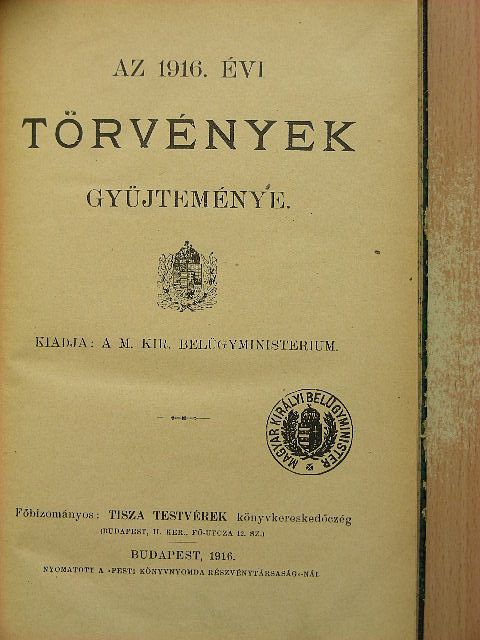 Az 1916. évi törvények gyüjteménye [antikvár]