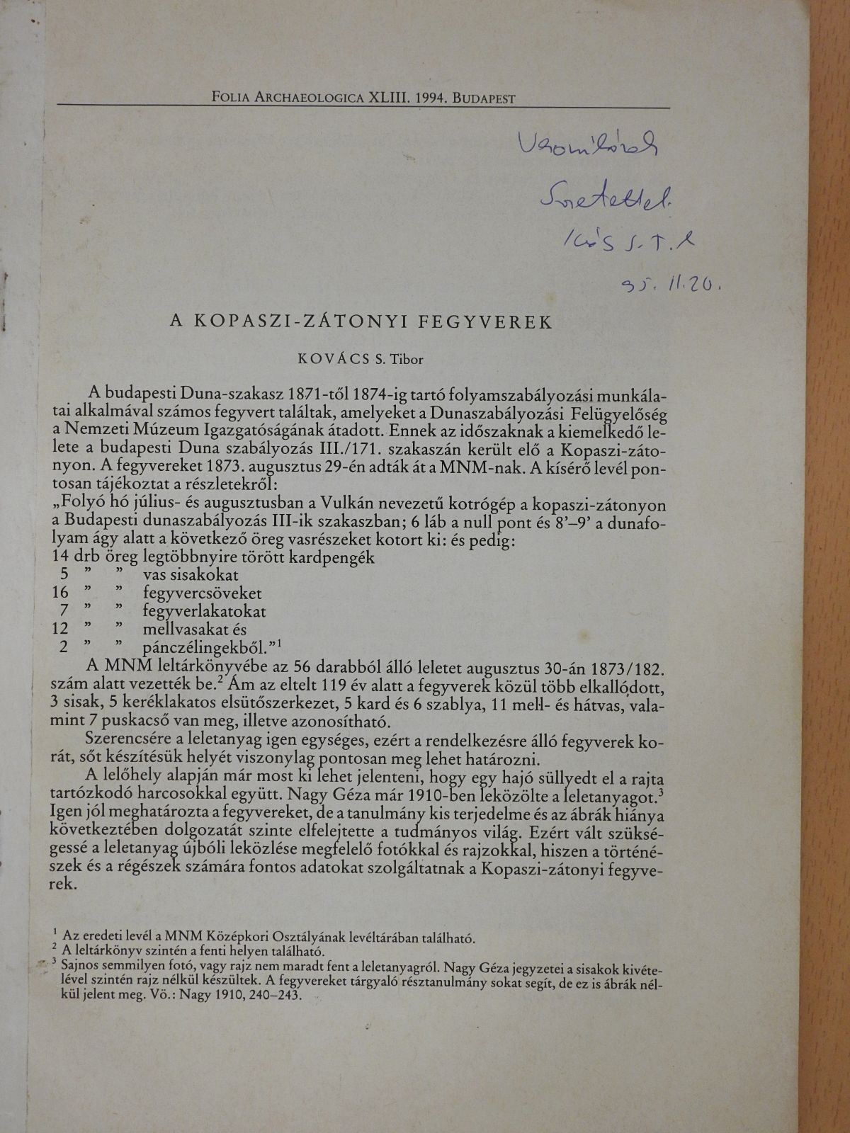 Kovács S. Tibor - A Kopaszi-zátonyi fegyverek (dedikált példány) [antikvár]