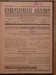 Gyógyszerészi Közlöny 1933. január-november (nem teljes évfolyam) [antikvár]