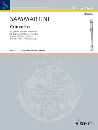 SAMMARTINI - CONCERTO FÜR SOPRANBLOCKFLÖTE UND STREICHER F MAJOR, KLAVIERAUSZUG