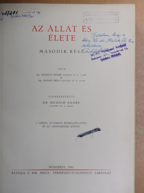 Dr. Dudich Endre - Az állat és élete II. (töredék) [antikvár]