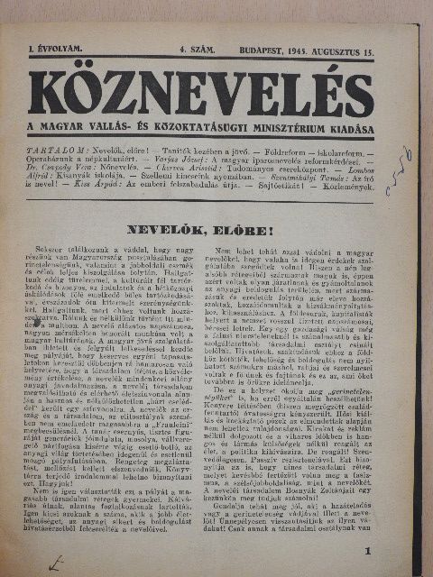 Angyal János - Köznevelés 1945. (nem teljes évfolyam) [antikvár]