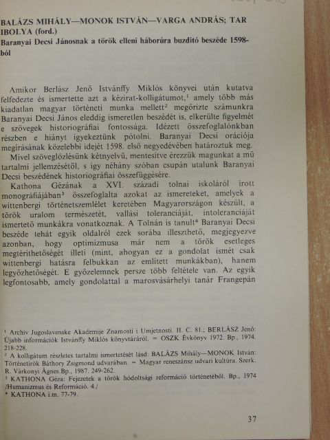 Balázs Mihály - Baranyai Decsi Jánosnak a török elleni háborúra buzdító beszéde 1598-ból [antikvár]