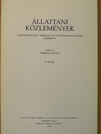 Dózsa-Farkas Klára - Állattani Közlemények 78. [antikvár]