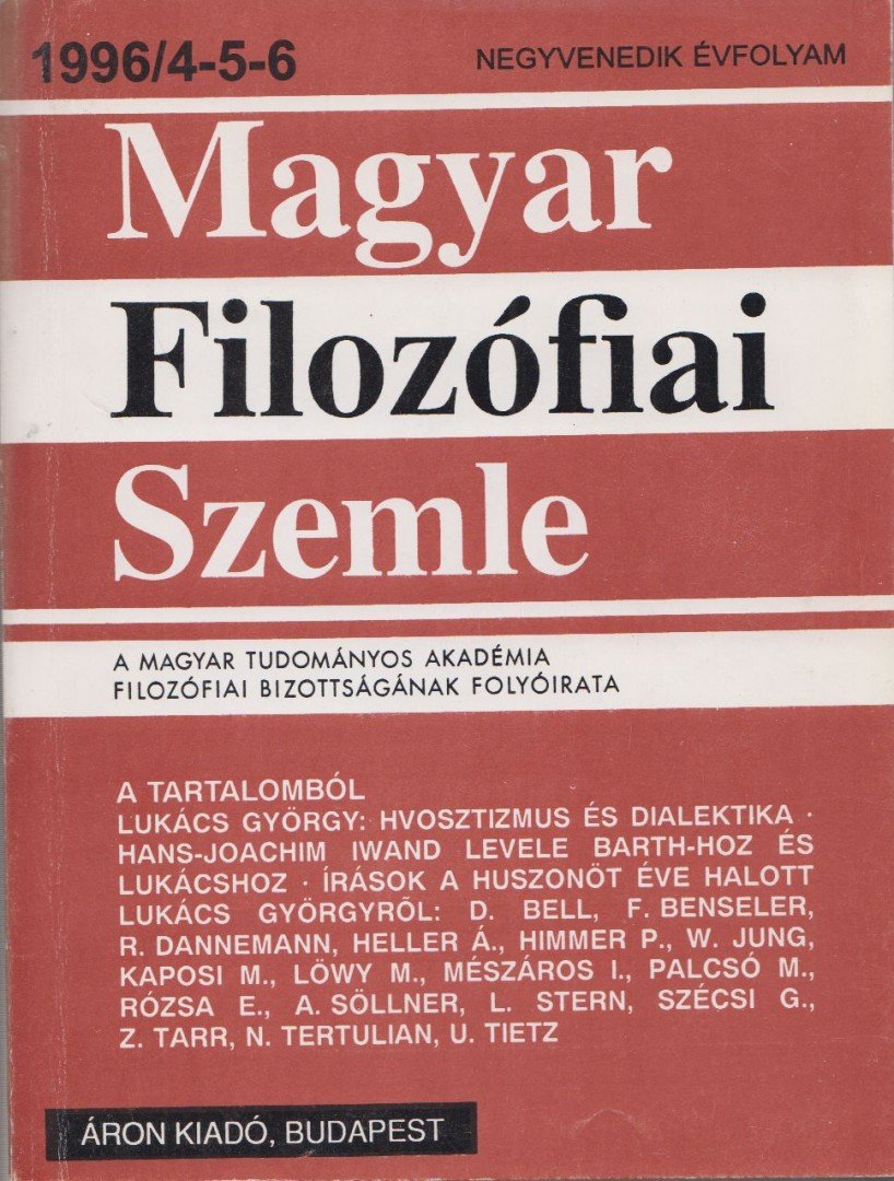 Lendvai L. Ferenc - Magyar Filozófiai Szemle 1996/4-5-6 [antikvár]
