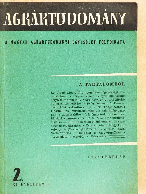 Bak István - Agrártudomány 1959. február [antikvár]