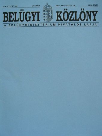 Belügyi Közlöny 2003. augusztus 18. [antikvár]