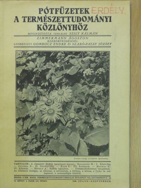 Jávorka S. - Pótfüzetek a Természettudományi Közlönyhöz 1940. július-szeptember [antikvár]