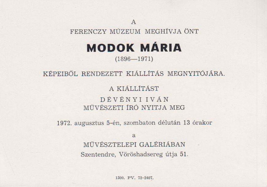 Modok Mária kiállítási meghívó [antikvár]