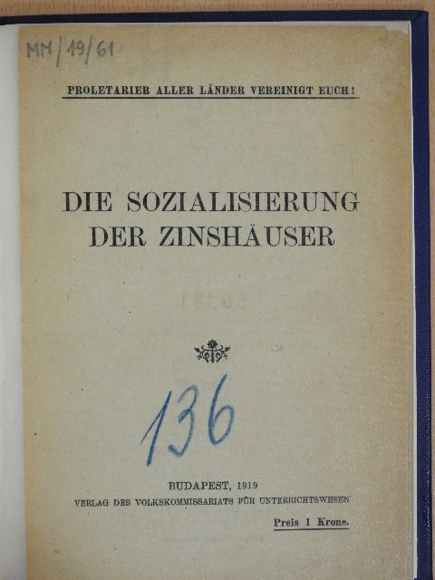 Die sozialisierung der Zinshäuser [antikvár]