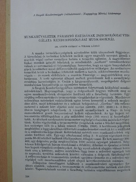 Geréb György - Munkaműveletek fárasztó hatásának pszichológiai vizsgálata kenderfonógyári munkásoknál (dedikált példány) [antikvár]