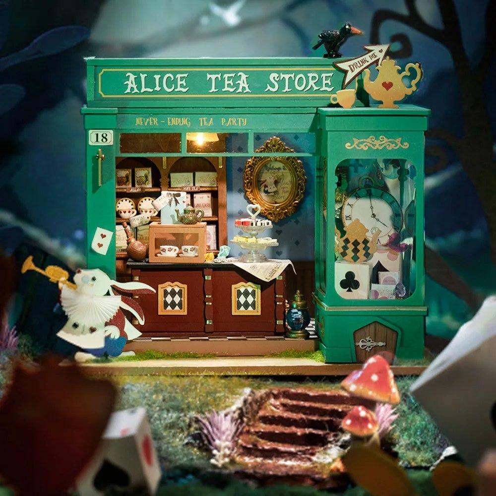 Alice teaboltja miniatűr 3D fa puzzle modell