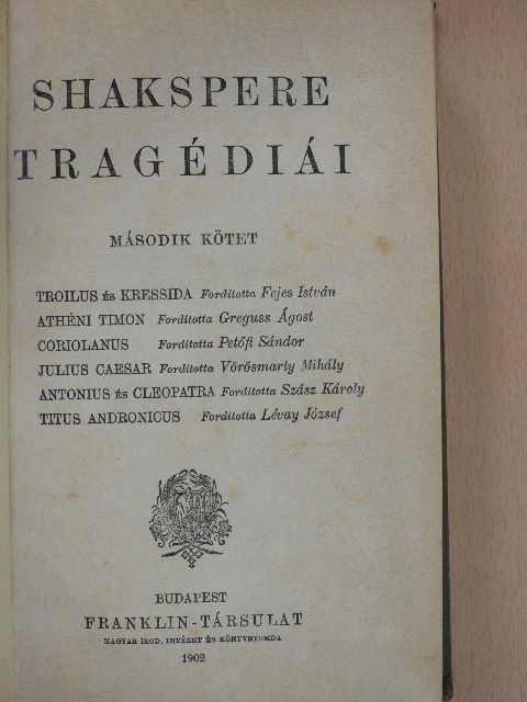 Shakspere - Shakspere tragédiái II. [antikvár]
