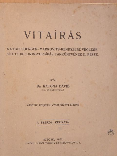 Dr. Katona Dávid - Vitaírás [antikvár]