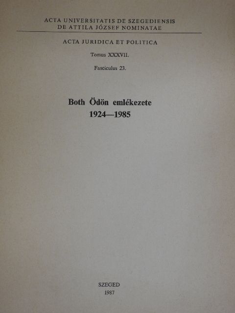 Balogh Elemér - Both Ödön emlékezete 1924-1985 [antikvár]