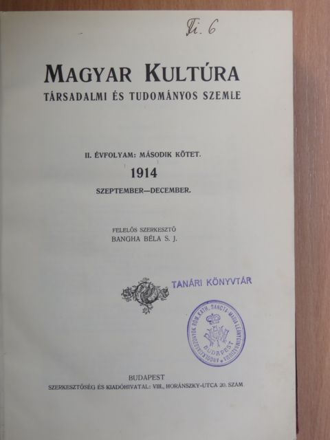 Ackermann Kálmán - Magyar Kultúra 1914. szeptember-december (fél évfolyam) [antikvár]