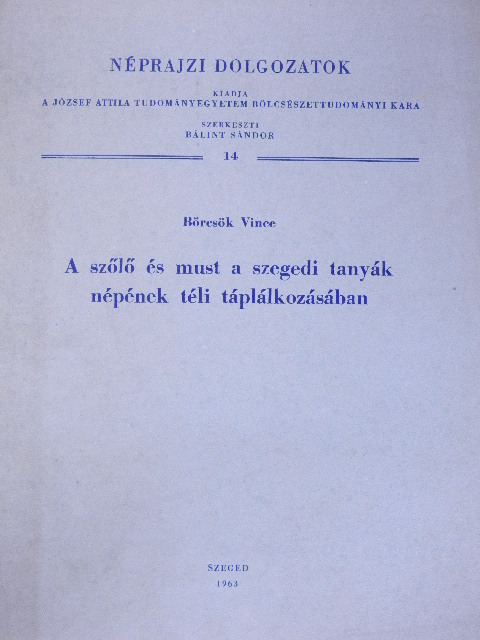 Börcsök Vince - A szőlő és must a szegedi tanyák népének téli táplálkozásában (dedikált példány) [antikvár]