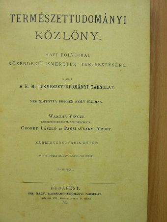 Természettudományi Közlöny 1902. (nem teljes évfolyam) [antikvár]