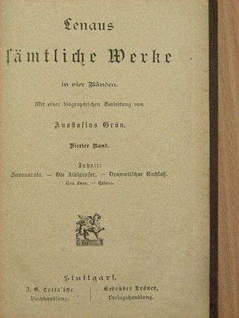 Lenau - Lenaus sämtliche Werke in vier Bänden 4. (gótbetűs) (töredék) [antikvár]