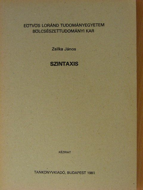 Zsilka János - Szintaxis [antikvár]