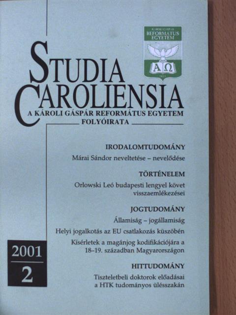 Albert de Pury - Studia Caroliensia 2001/2. [antikvár]
