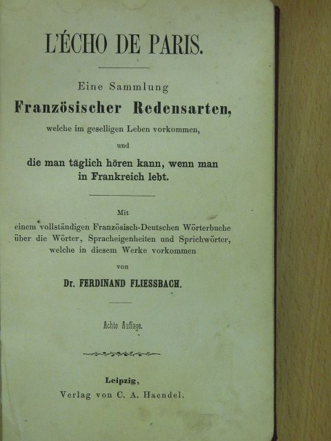 Dr. Ferdinand Fliessbach - L'écho de Paris [antikvár]