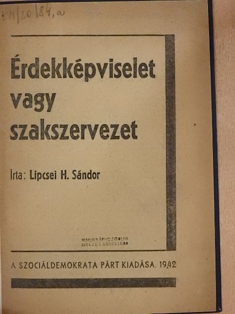 Lipcsei H. Sándor - Érdekképviselet vagy szakszervezet [antikvár]
