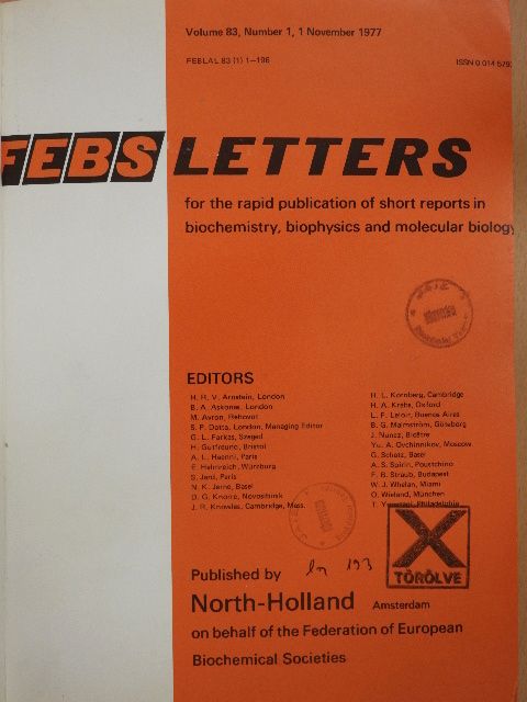 F. L. Bygrave - Febs Letters Volume 83, Number 1-2./Volume 84, Number 1-2. [antikvár]