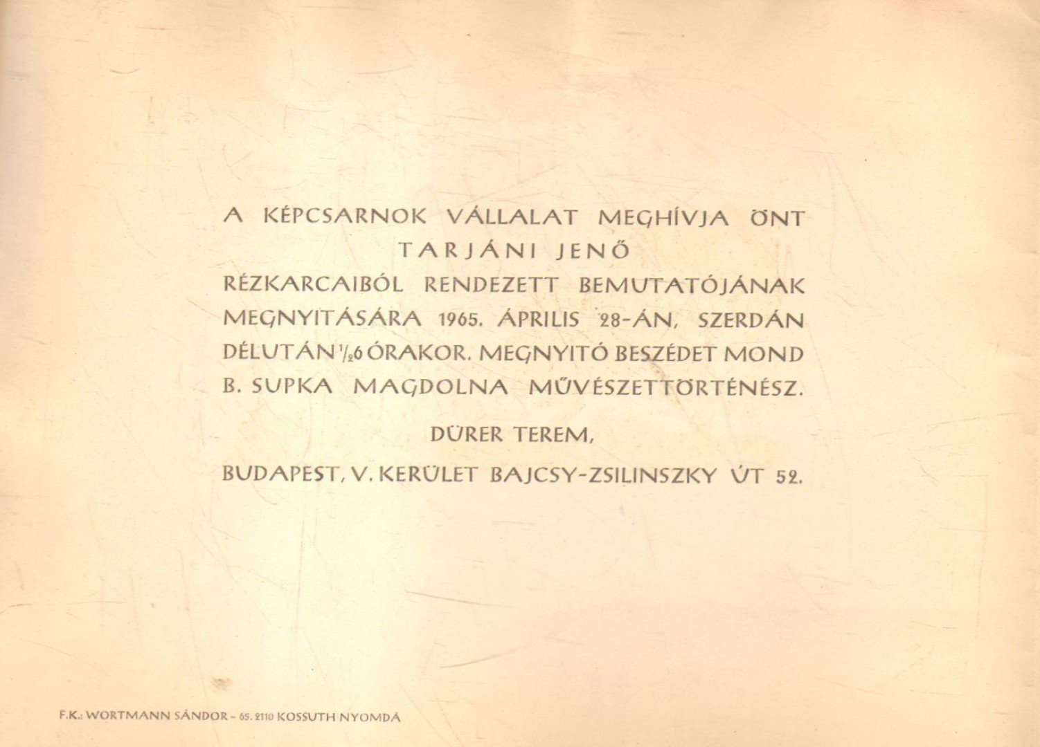 Tarjáni Jenő rézkarcaiból rendezett bemutató [antikvár]