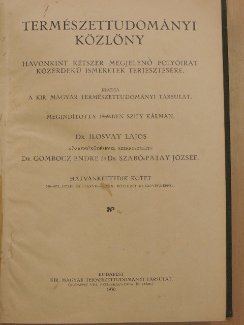 Andriska V. - Természettudományi Közlöny 1930. január-december [antikvár]