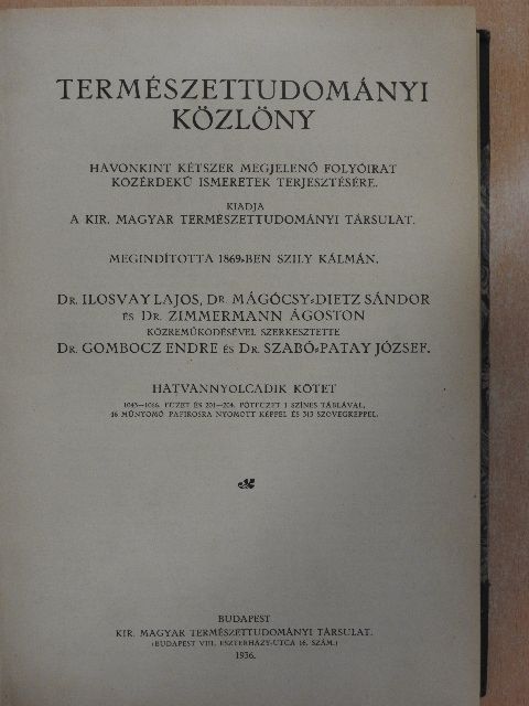 Anghi Csaba G. - Természettudományi Közlöny 1936. január-december [antikvár]