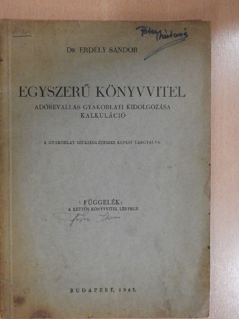 Dr. Erdély Sándor - Egyszerű könyvvitel [antikvár]
