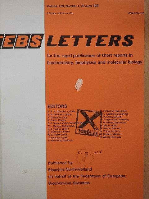 G. Fröman - Febs Letters Volume 129, Number 1-2./Volume 130, Number 1-2. [antikvár]
