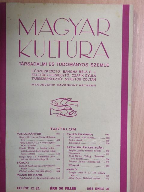 Bangha Béla S. J. - Magyar Kultúra 1934. június 20. [antikvár]