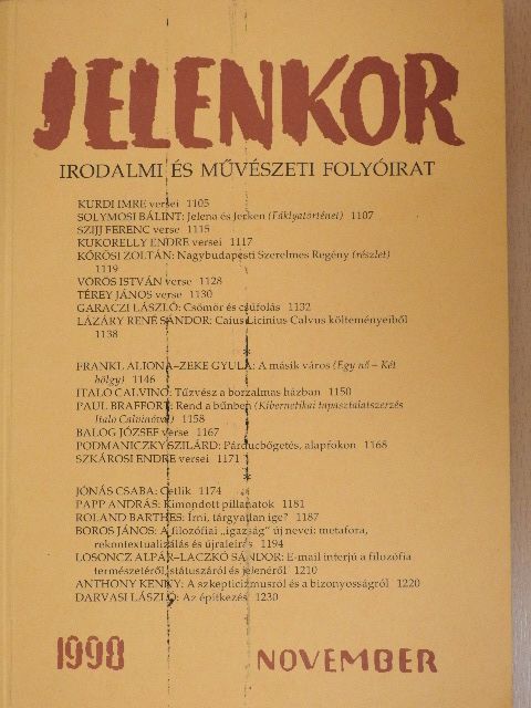 Jónás Csaba - Jelenkor 1998. november [antikvár]
