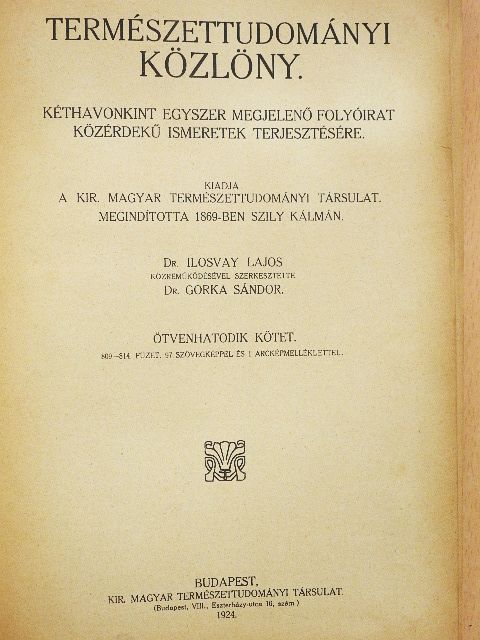 Dr. Lenhossék Mihály - Természettudományi Közlöny 1924. január-december/Pótfüzetek a Természettudományi Közlönyhöz 1923. január-december [antikvár]