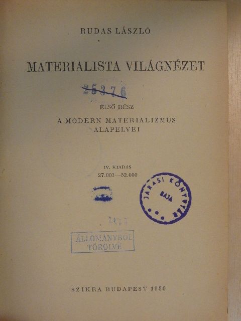 Rudas László - Materialista világnézet I. [antikvár]