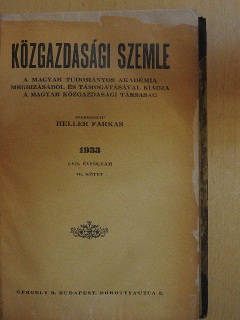 Andreich Jenő - Közgazdasági Szemle 1933. január-december [antikvár]