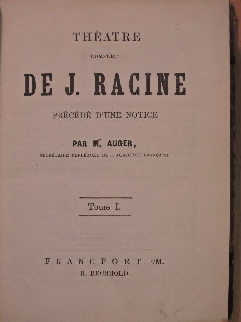 J. Racine - Théatre complet de J. Racine I. (töredék) [antikvár]