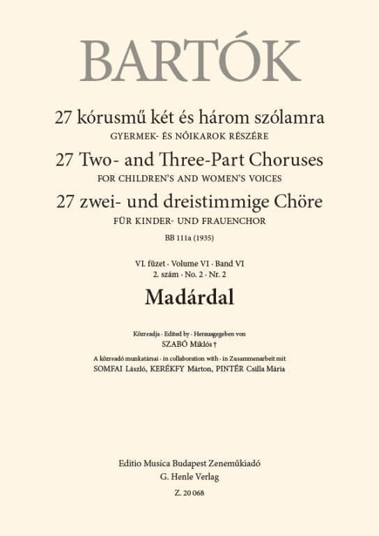 Bartók Béla - 27 KÓRUSMŰ KÉT ÉS HÁROM SZÓLAMRA VI. FÜZET 2. SZÁM - MADÁRDAL