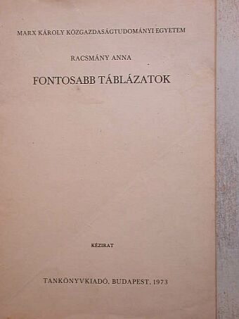 Racsmány Anna - Fontosabb táblázatok [antikvár]