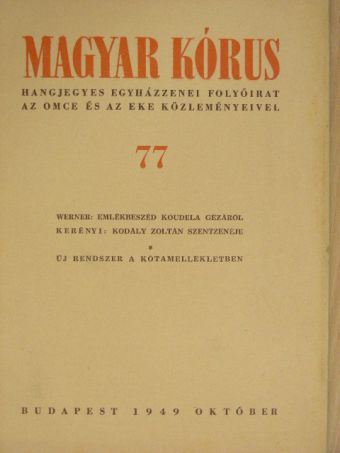 Kapuváry Elemér - Magyar Kórus 1949. október [antikvár]