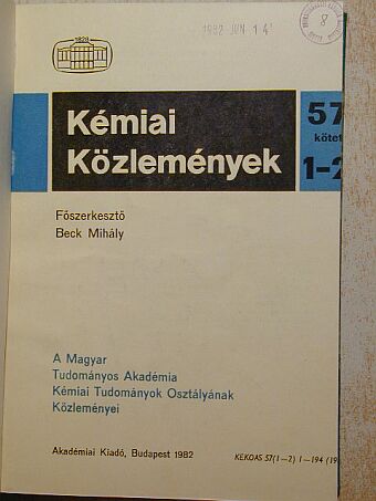 Káldi P. - Kémiai Közlemények 1982/1-2. [antikvár]