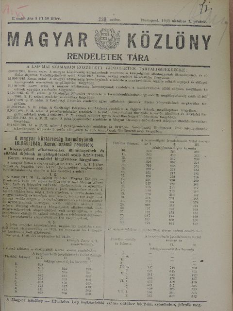 Magyar Közlöny 1948. október-december [antikvár]