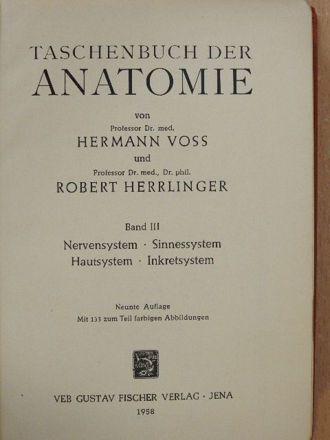 Hermann Voss - Taschenbuch der Anatomie III. (töredék) [antikvár]
